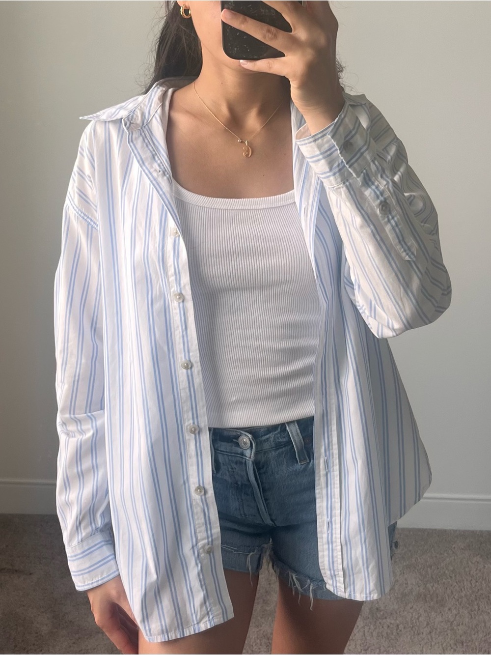 Universal Thread Blue & White Striped Oversized Button Down XS